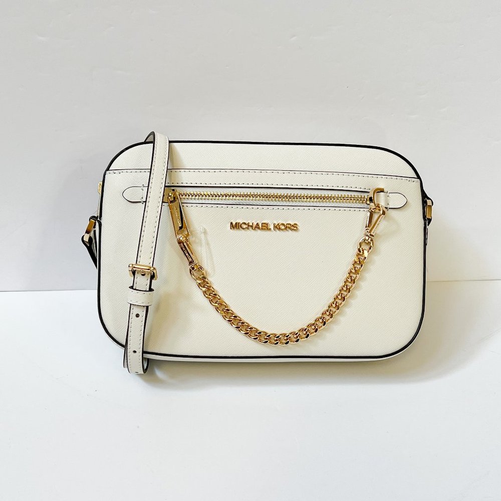 Michael Kors Jet Set Item East West Chain Crossbody Shoulder Bag Optic White